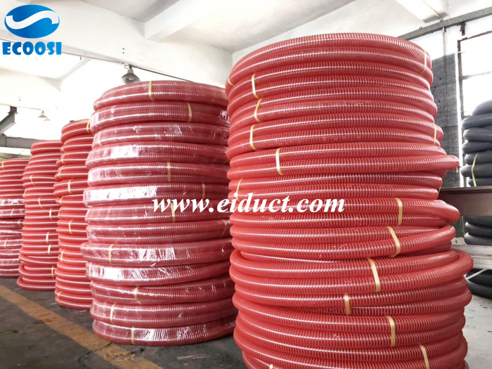 What is the applications and features of Ecoosi industrial flexible PVC material handling suction hose?
