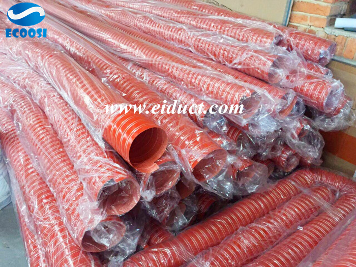 Flexible silicone coated double layer glass fiber fabric ventilation duct hose from Ecoosi Industrial Co., Ltd.