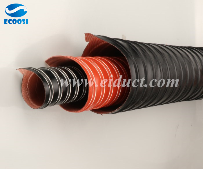 Ecoosi Black Silicone 2 Ply Glass fiber fabric reinforced lined brake cooling ducting&ducts