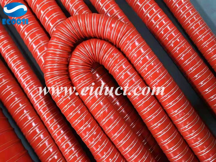 Double Layer Silicone Coated Glass Fiber Fabric Duct Hose, Red Silicone High Temperature Ventilation Hose, Silicone 2 Ply High Temperature Ventilation Duct, High Temperature Silicone Air Duct With Double Layer Silicone Coated Fiber Glass
