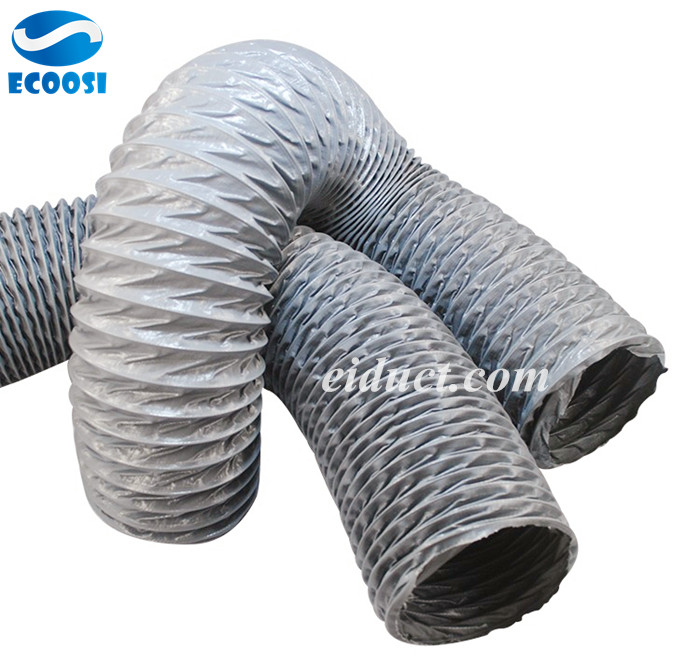 Ecoosi industrial tarpaulin flexible grey duct hose is PVC coated polyester nylon fabric with steel wire especially ideal for light duty dust extraction and HVAC systems.