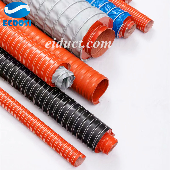 Ecoosi high temp silicone double layer (2 Ply) air duct ventilation hose is especially ideal for hot air suction, fume extraction, exhaust blow.